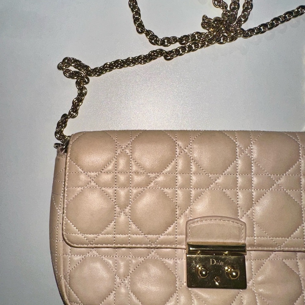 Dior Quilted Cream Shoulder Bag with Gold Chain